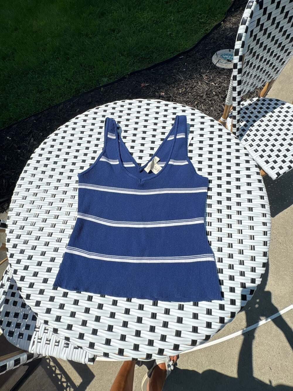 Happily Grey Striped Sweater Tank Top - Navy & White